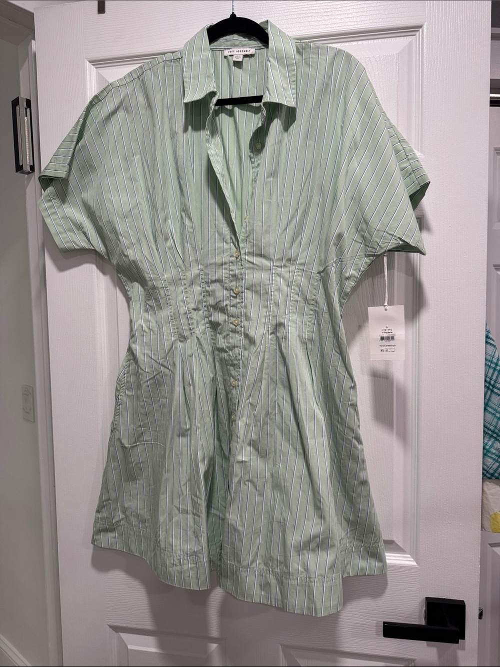 Zara Light Green Striped Mini Shirt Dress